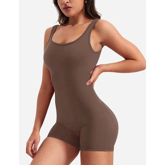 Women’s Tummy Control V-Back Sleeveless Bodycon Jumpsuit with Scrunch Butt Design for Yoga and Workouts